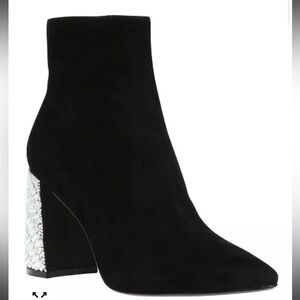 Betsey Johnson Gemma Black Suede Rhinestone Ankle Booties 10M